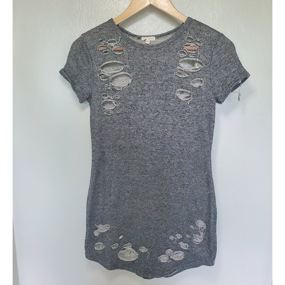 Wet Seal y2k Gray Distressed‎ Sweatshirt Dress Small indie grunge 90s